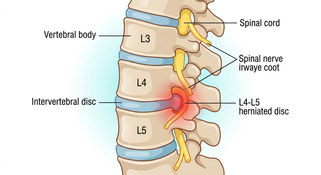 Understanding the Source of Back Pain: L4-L5 Disc Herniation (Educational Chart)